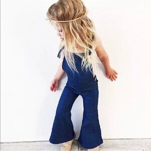 Hippie denim bell bottom flare overalls kids girls